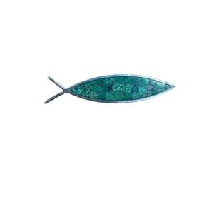 Taxco Modernist Fish Silver Minimalist Stylized Religious Jesus Stone